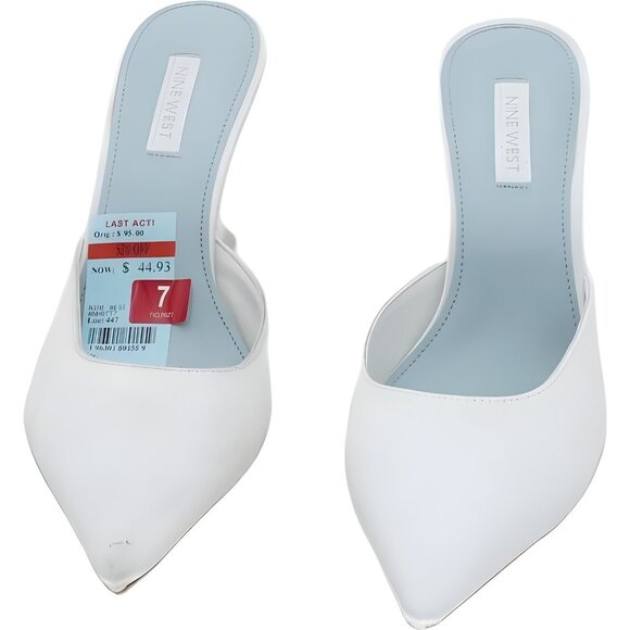 Nine West Hott White Satin Pointed-Toe Mule Pumps Bridal Slip-On Women's US 7M - Picture 5 of 6